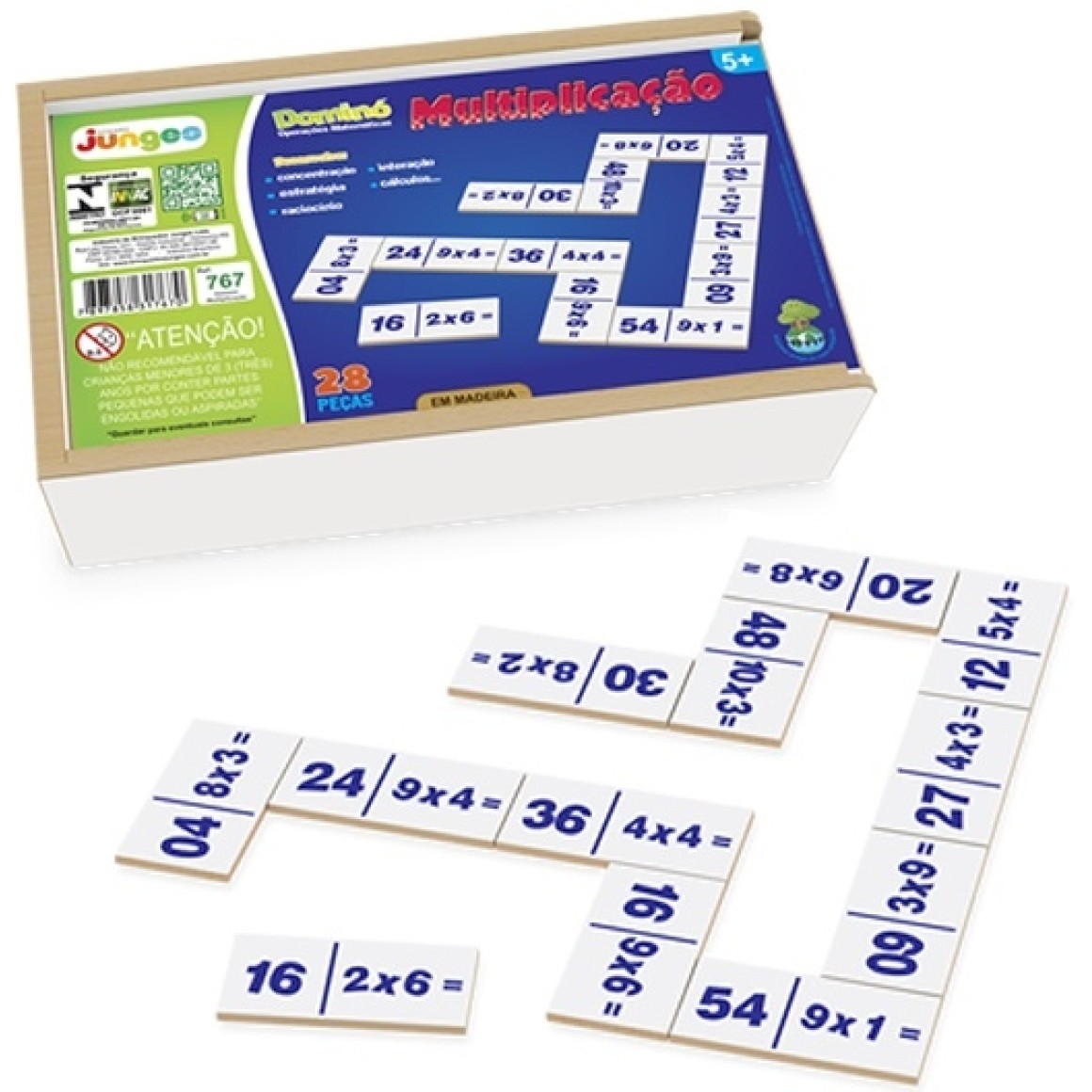 Dominó Matemática Multiplicação Em Madeira - 28 Peças Junges